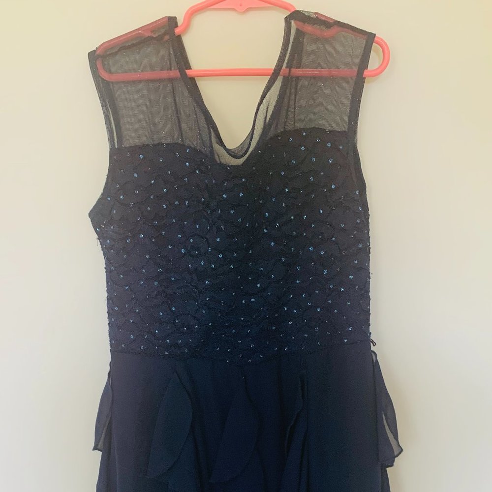 Navy Blue Glitter Dress w/ Illusion Neckline
